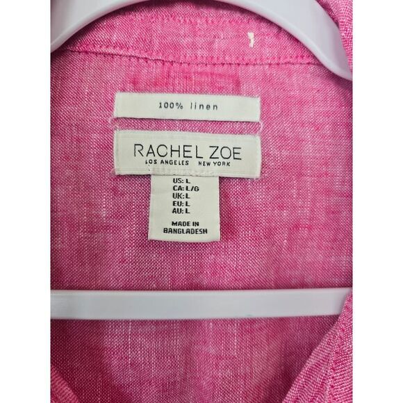 Rachel Zoe 100% Linen Pink Button-Up Shirt Size L, Breezy & Bold Vibes Vacay - Picture 3 of 7